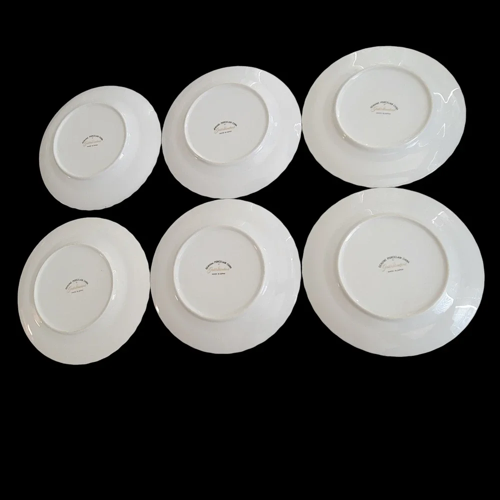 MCM Gold Standard Dessert Plates White Pink Floral‎ Silver Trim Japan Vtg Set 6